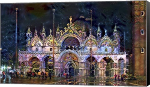 Framed Venice Italy Patriarchal Cathedral Basilica of Saint Mark at night Print