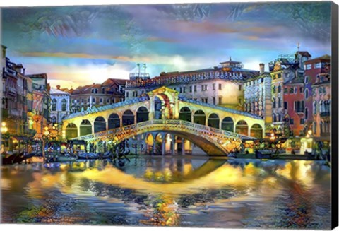 Framed Venice Italy Rialto Bridge at night Print