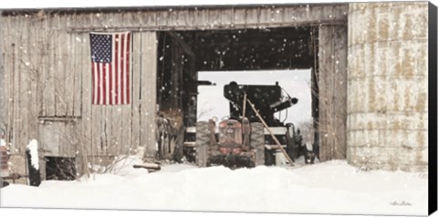 Framed Winter at Patriotic Barn Print