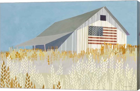 Framed Wheat Fields Barn with Flag Print