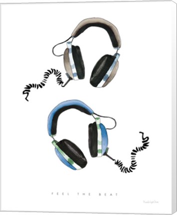 Framed Headphones Love Blue Gray Print