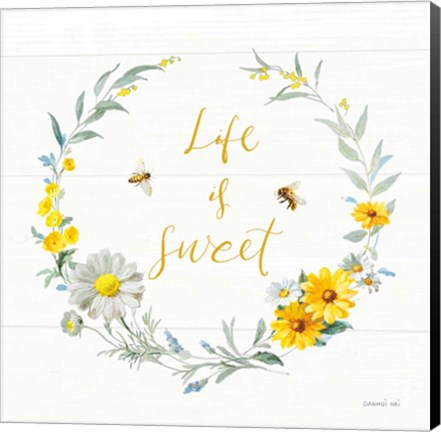 Framed Bees and Blooms - Life is Sweet Wreath Print