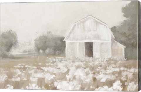 Framed White Barn Meadow Neutral Crop Print