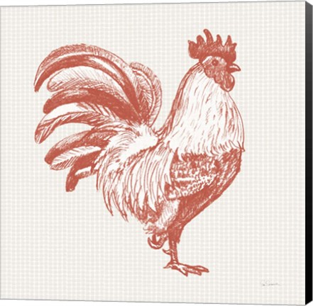 Framed Cottage Rooster I Red Print