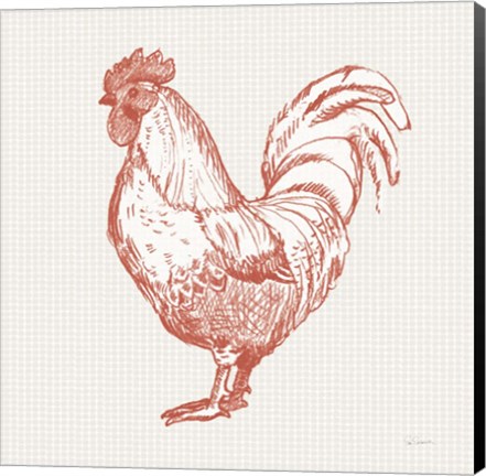 Framed Cottage Rooster II Red Print