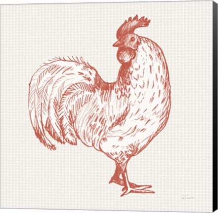 Framed Cottage Rooster III Red Print