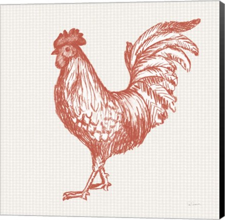 Framed Cottage Rooster IV Red Print