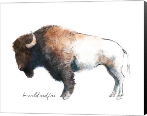Framed Wild Colorful Bison Dark Brown Print