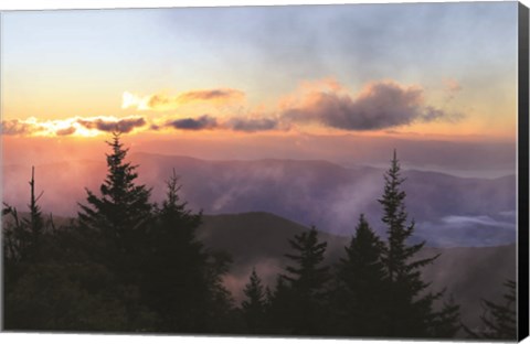 Framed Foggy Mountain Sunrise Print