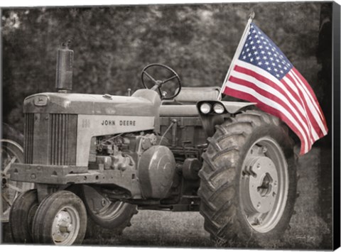 Framed Tractor with American Flag Print