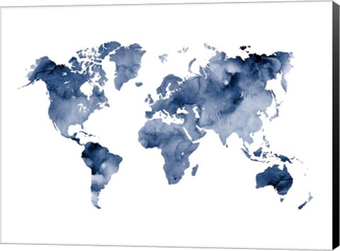 Framed Indigo World Map Print