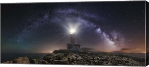 Framed Lighthouse and Milky Way Print