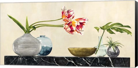 Framed Floral Setting on Black Marble Print