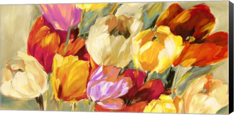 Framed Field of Colorful Tulips Print