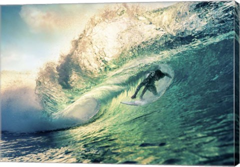 Framed Surfing at Sunset, Australia Print