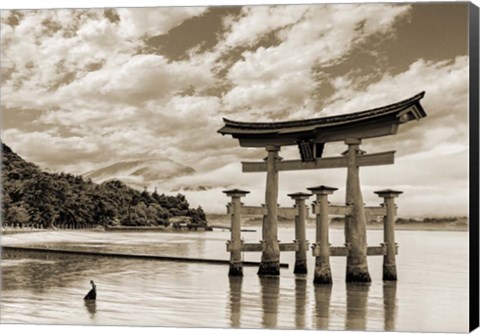 Framed Itsukushima Shrine, Hiroshima, Japan (BW) Print