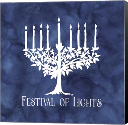 Framed Festival of Lights Blue IV-Menorah Print