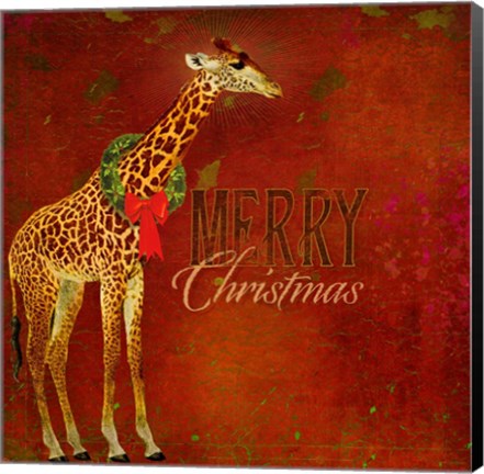 Framed Colorful Christmas II-Giraffe Christmas Print