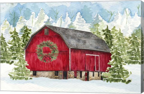 Framed Christmas Barn Landscape I Print