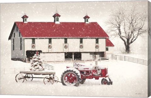 Framed Red and White Christmas Barn Print