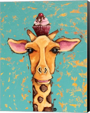 Framed Giraffe With Cherry on Top Print