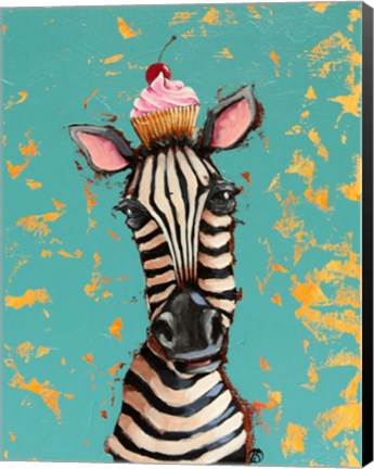 Framed Zebra With Cherry Cupcake Print