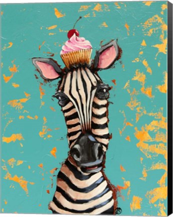 Framed Zebra With Cherry Cupcake Print