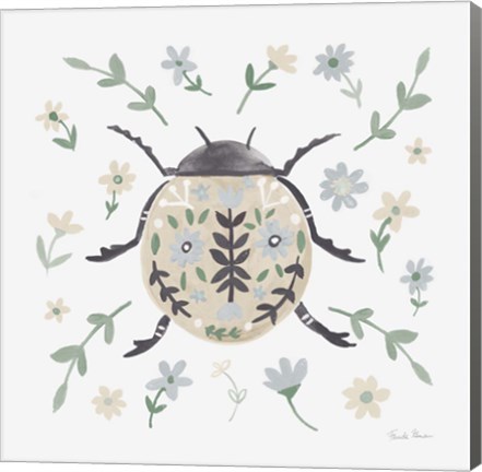 Framed Folk Beetle I Neutral Print