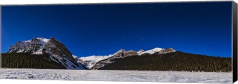 Framed Panorama Of Lake Louise Under Winter Moonlight Print