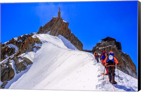 Framed Mountaineers Climbing the Aiguille Du Midi, France Print