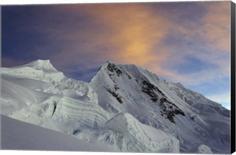 Framed Sunset on Quitaraju Mountain in the Cordillera Blanca in the Andes Of Peru Print