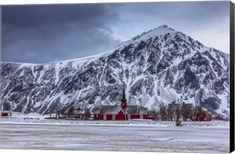 Framed Small Norwegian Village in Winter, Norway Print