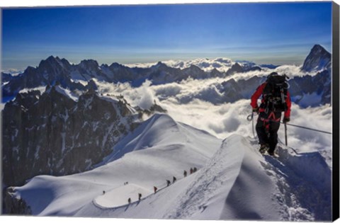 Framed Mountain Climbers Descending from the Aiguille Du Midi Print