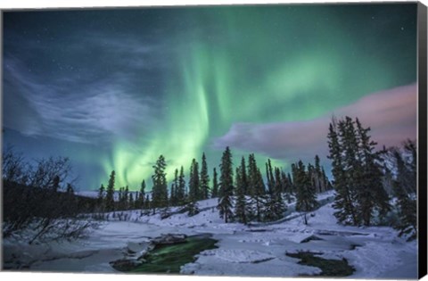 Framed Northern Lights Above Fish Lake Print