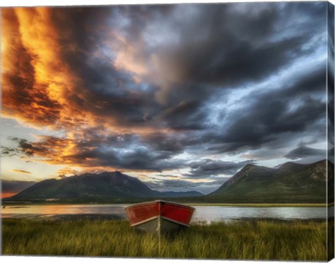Framed Small Boat With Moody Sky, Carcross, Yukon, Canada Print