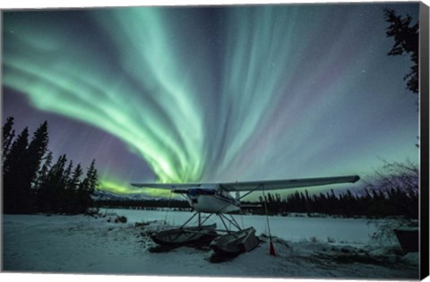 Framed Northern Lights Above a Plane at Night Print