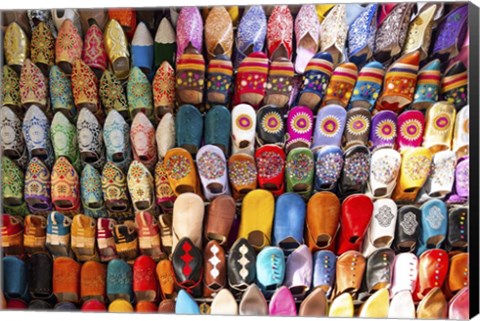 Framed Moroccan Slippers on Display in  Fez, Morocco Print