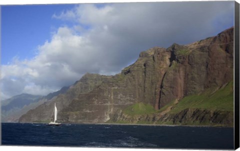 Framed Sailboat Along the Na Pali Coast, Kauai, Hawaii Print