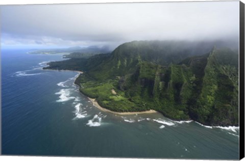 Framed Aerial View Of Kauai Coastline, Hawaii Print