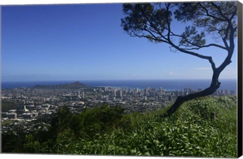 Framed View from Tantalus Lookout Overlooking Honolulu, Oahu, Hawaii Print