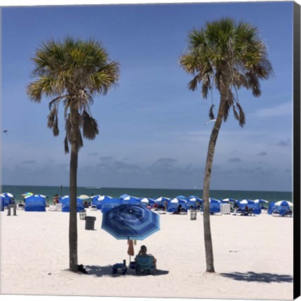 Framed Umbrella, Chairs and Palm Trees Print