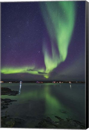 Framed Curtain of Aurora Sweeps Over the Houseboats Moored On Yellowknife Bay Print