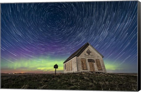 Framed Star Trails Above the 1910 Liberty Schoolhouse in Alberta Print