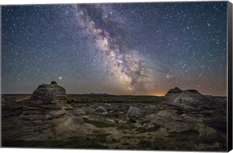 Framed Mars and the Galactic Center of Milky Way Over Writing-On-Stone Provincial Park Print