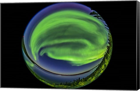 Framed 360 Degree Fish-Eye View of the Northern Lights Over Prelude Lake Print