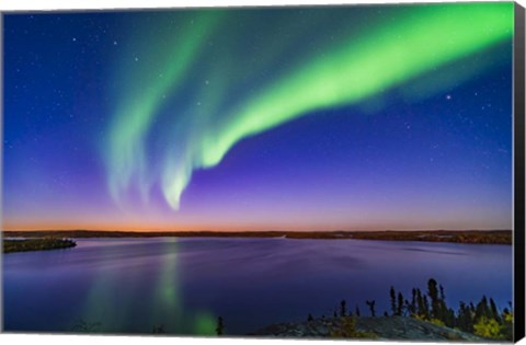 Framed Arc of Northern Lights Appears in the Evening Twilight Over Prelude Lake Print