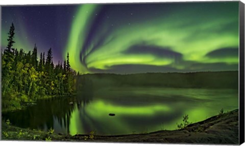 Framed Aurora Over Cameron River With Autumn Colors Print