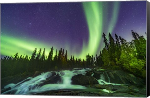 Framed Aurora Over the Ramparts Waterfall On the Cameron River Print