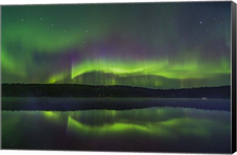 Framed Reflections of the Northern Lights in the Misty Waters of Madeline Lake Print