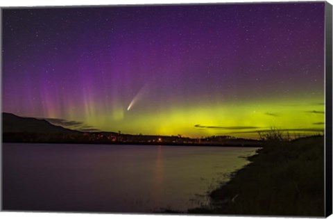 Framed Comet NEOWISE and Aurora Over Waterton River, Alberta Print